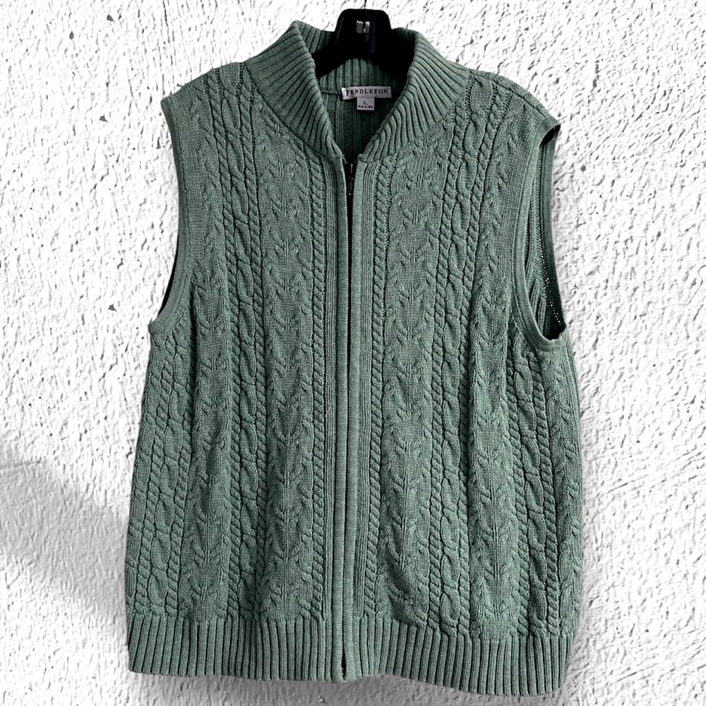 Pendleton Cable Knit Vest Green XL